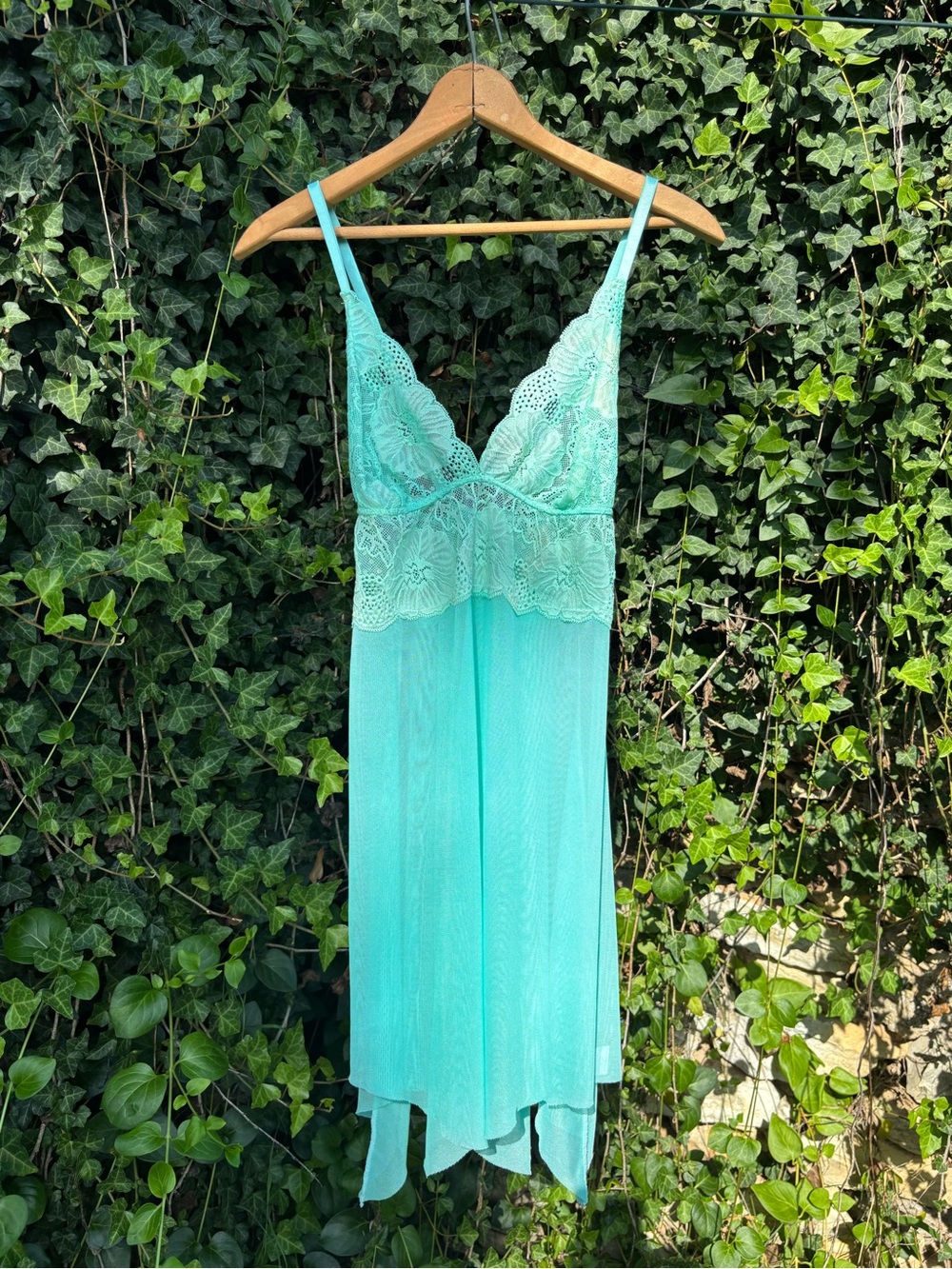 Vintage Sheer Lace Nightgown in Aqua